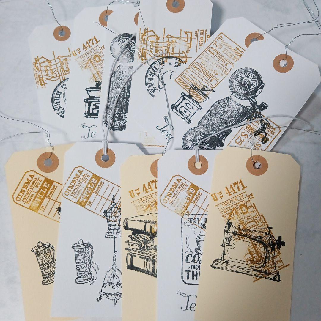 完売！ ランダム大タグ10枚コーヒー染めシール5枚セット 154