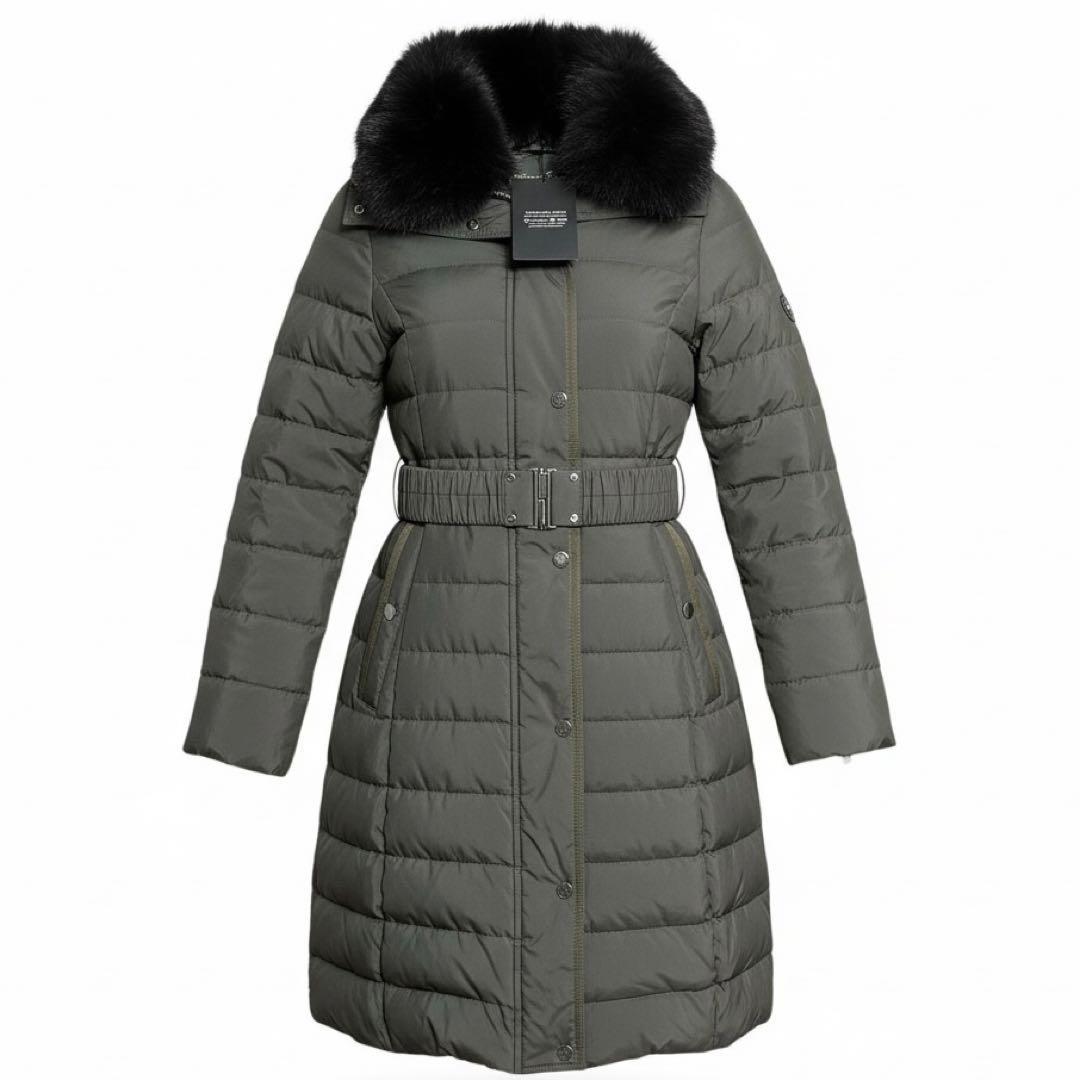 タグ付き未使用級　西川ダウン　フォックスファースタンドベルテッドダウン　カーキS