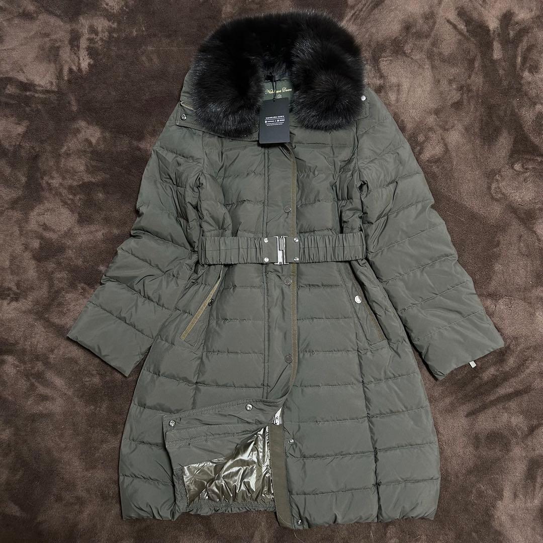 タグ付き未使用級　西川ダウン　フォックスファースタンドベルテッドダウン　カーキS