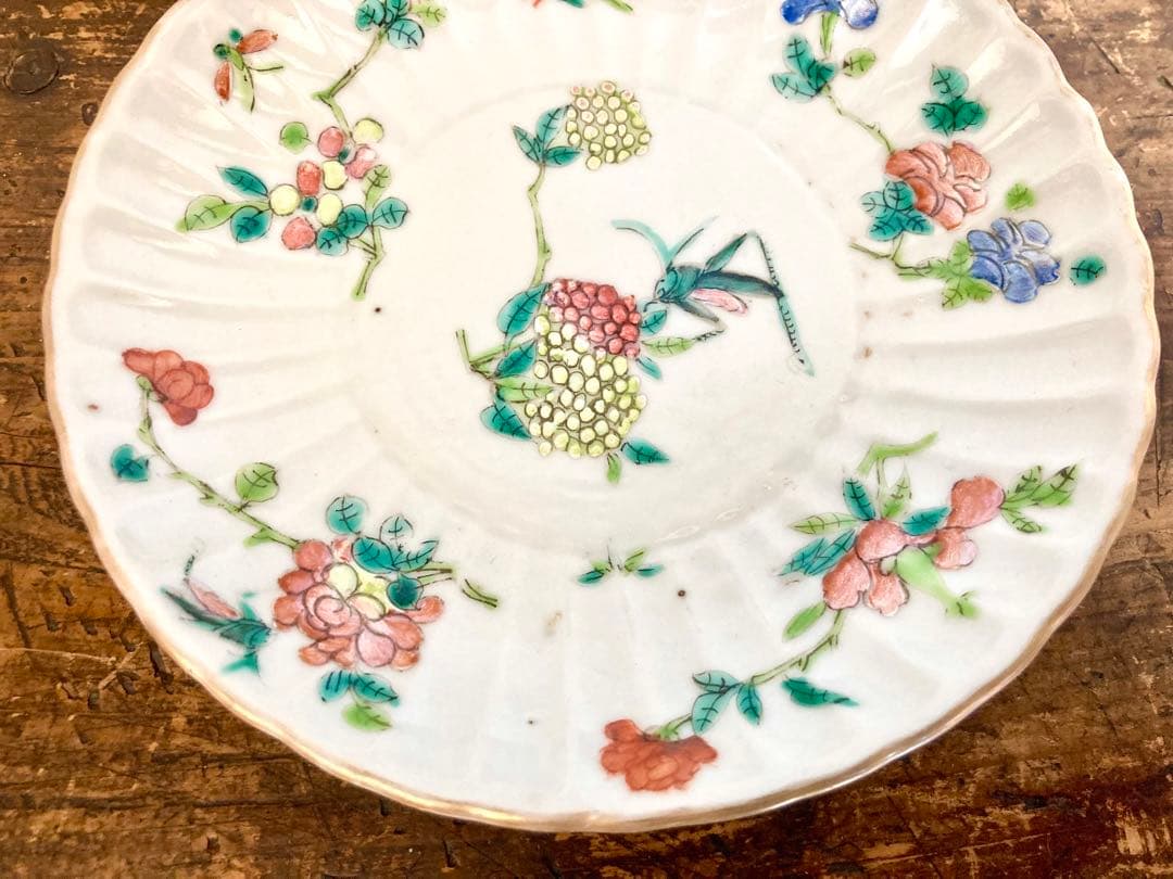 稀少　中国清代　骨董　色絵　輪花皿　中国古玩　アンティーク　唐物粉彩