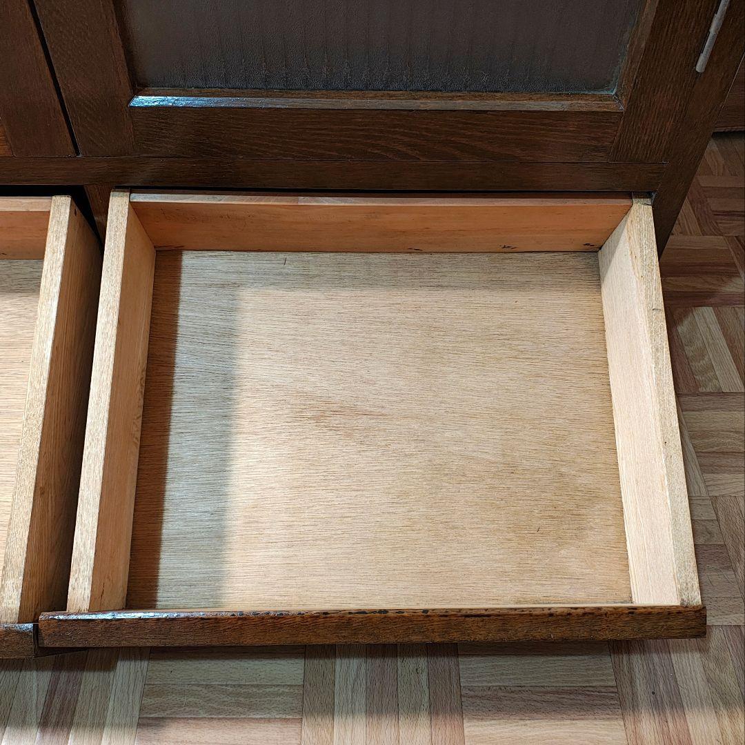 ガラス扉　本棚　食器棚　木製棚　モールガラス　昭和レトロ