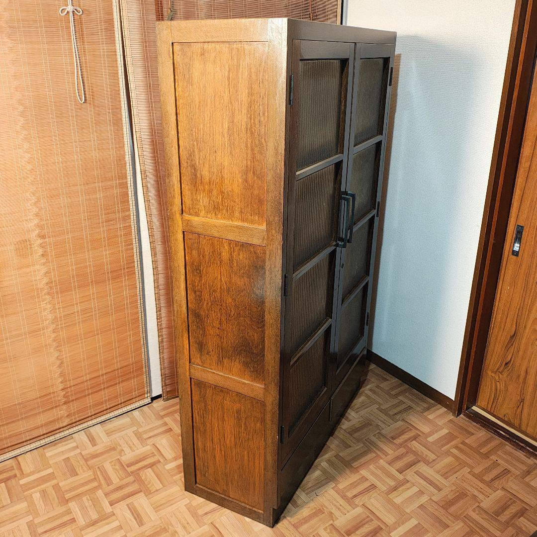 ガラス扉　本棚　食器棚　木製棚　モールガラス　昭和レトロ