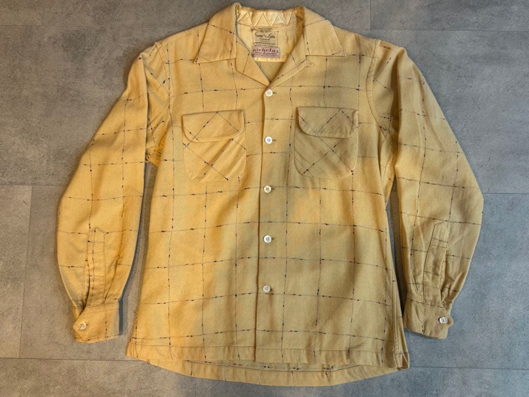 40'S～50'S ヴィンテージ ネップウールシャツ イエロー M 14 1/2
