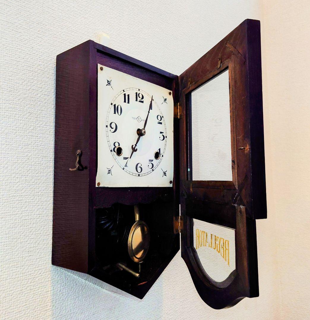 〈完動・美品〉今津菊次郎時計店　小さな角型変形ゼンマイ振り子時計 古時計