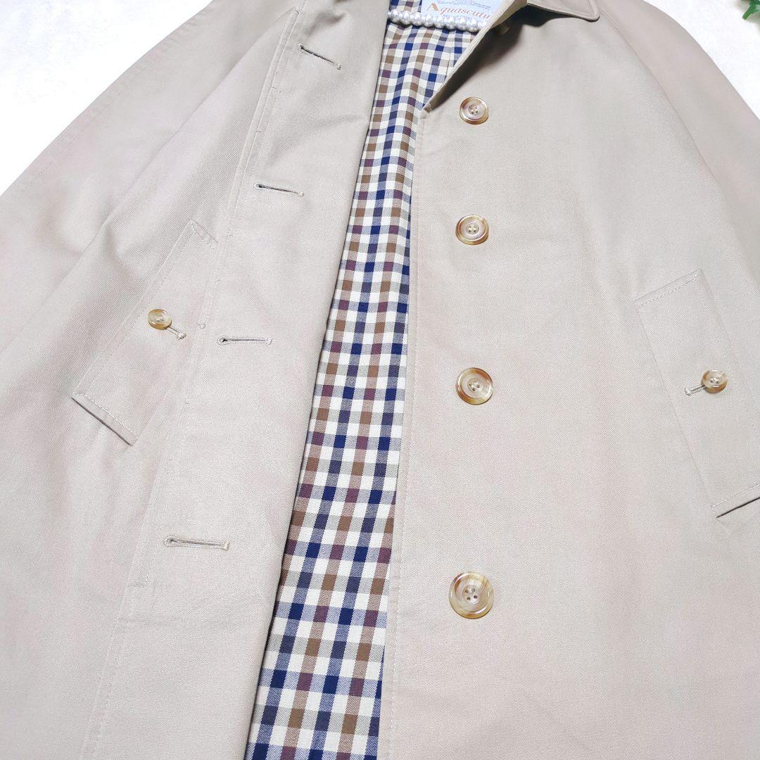 美品✨アクアスキュータム　ステンカラー　コート　ロング　チェック　ベージュ