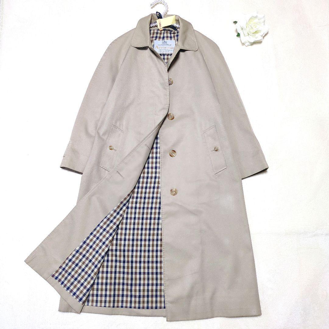 美品✨アクアスキュータム　ステンカラー　コート　ロング　チェック　ベージュ