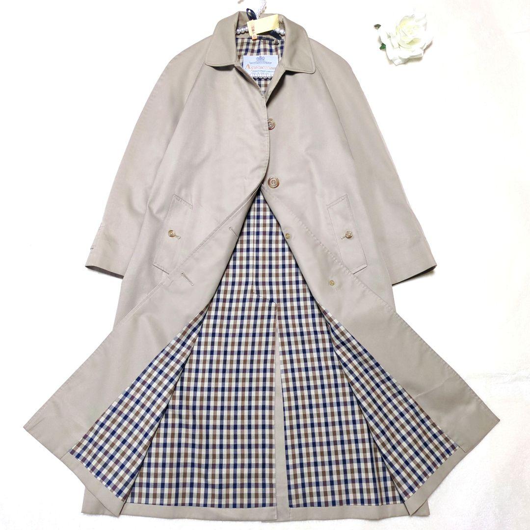 美品✨アクアスキュータム　ステンカラー　コート　ロング　チェック　ベージュ