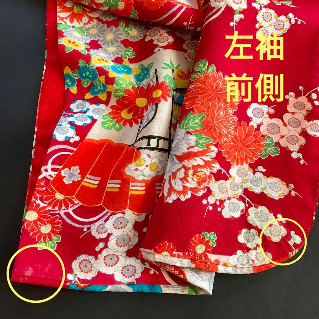 正絹 アンティークレトロ着物 女の子 七五三 ◇扇 花 古典柄