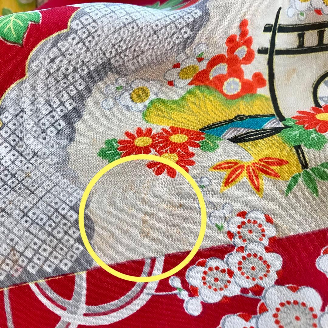 正絹 アンティークレトロ着物 女の子 七五三 ◇扇 花 古典柄