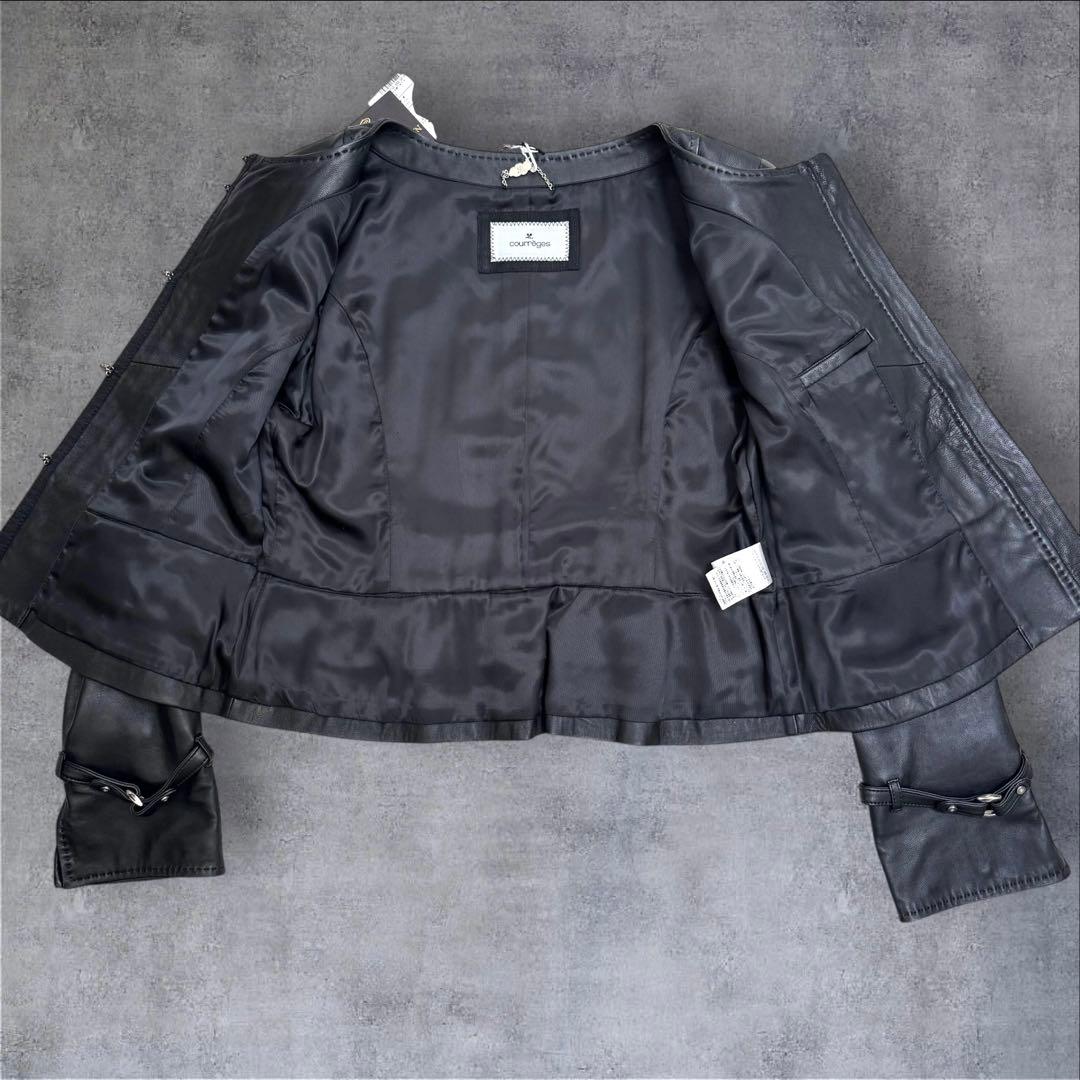 新品タグ付き✨クレージュ ラムレザー ジャケット ブラック ストーン