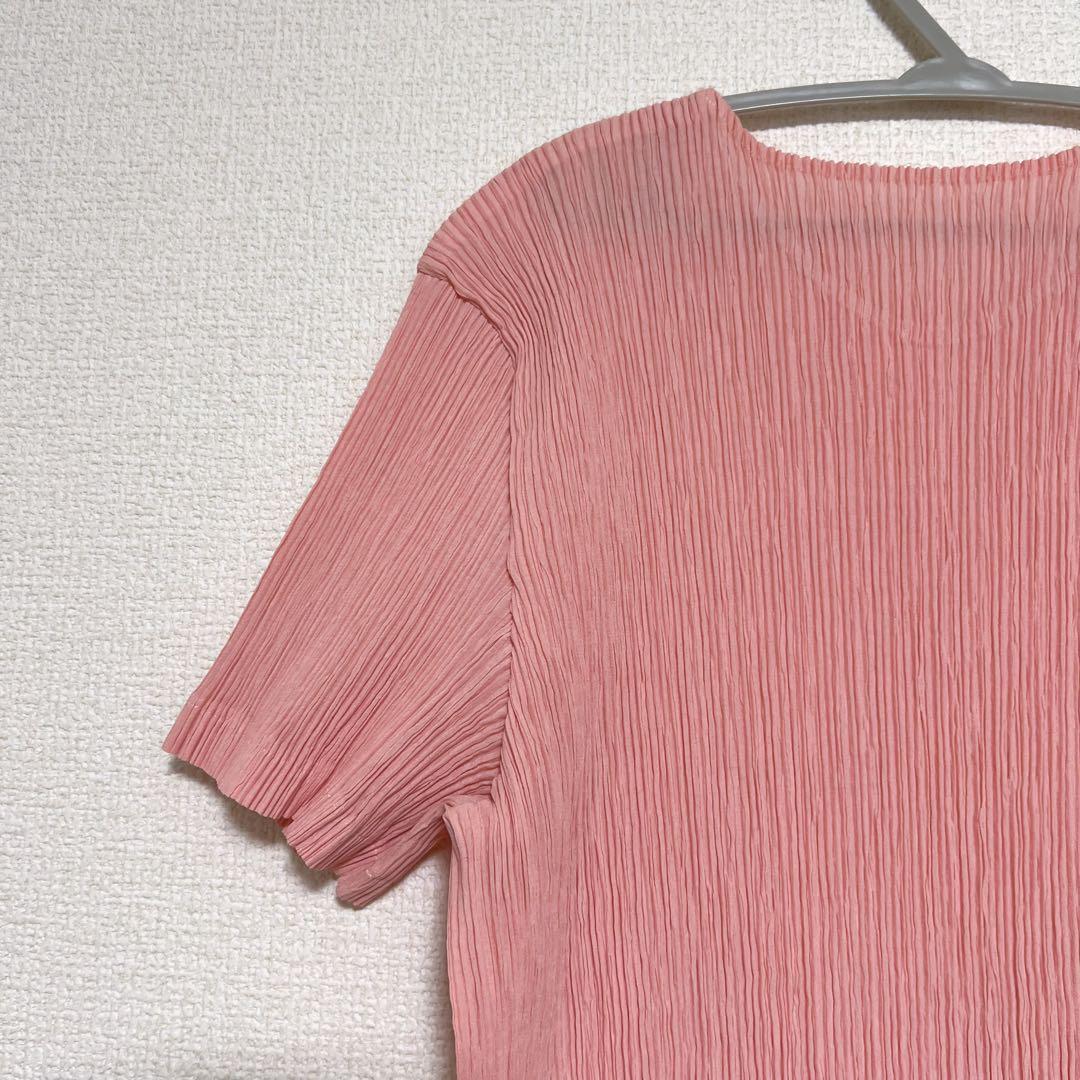 イッセイミヤケ 半袖カットソー Uネック サーモンピンク