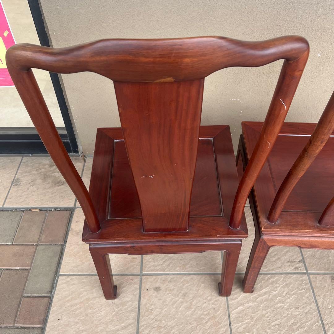 ①唐木家具 食卓椅子 アームチェア 花梨材 馬蹄脚