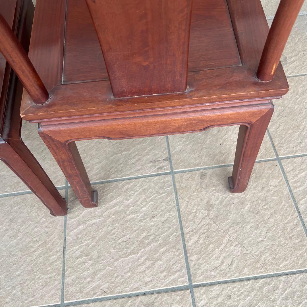 ①唐木家具 食卓椅子 アームチェア 花梨材 馬蹄脚