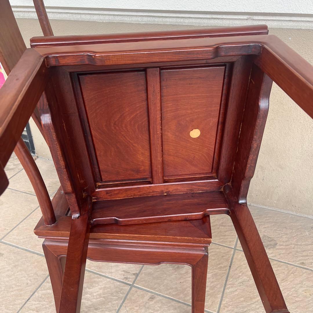 ①唐木家具 食卓椅子 アームチェア 花梨材 馬蹄脚