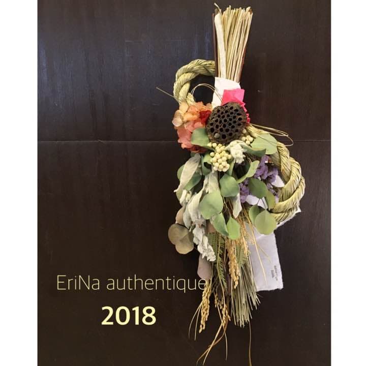 57.自家栽培ドライフラワー含むしめ飾りしめ縄プリザーブドスワッグ正月飾り