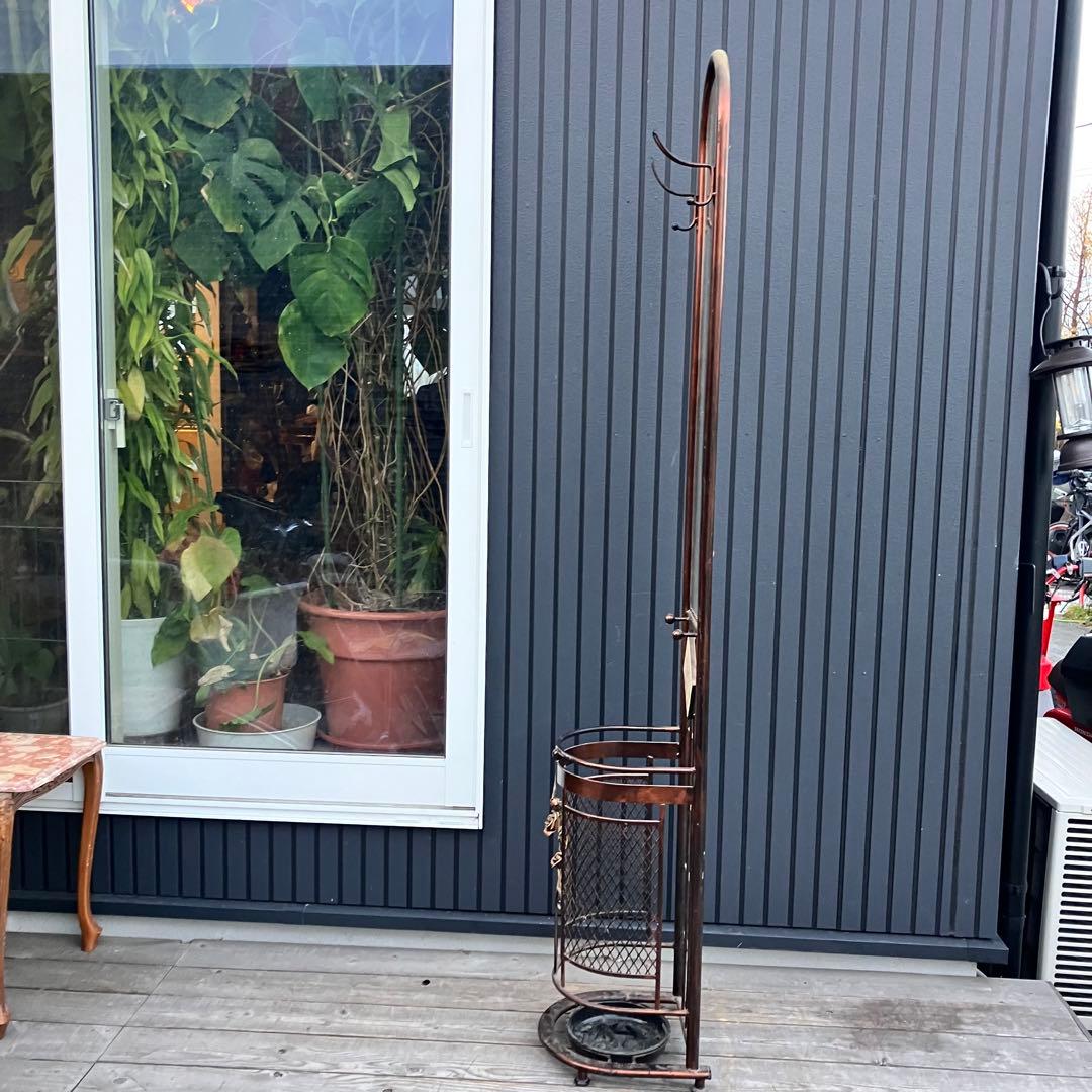 アンティーク 薔薇モチーフ 傘立て付きアイアンスタンドミラー 鏡 バラビンテージ