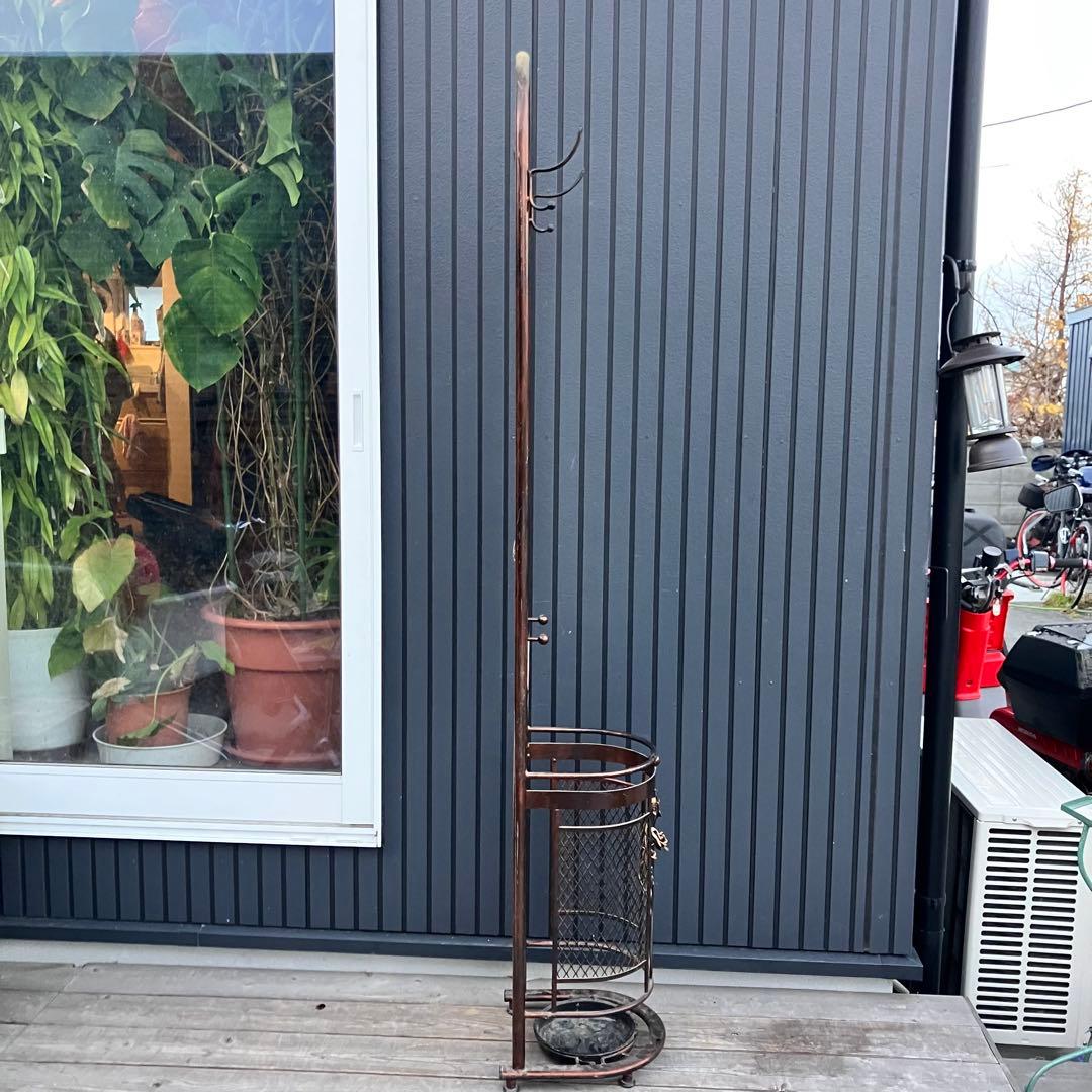 アンティーク 薔薇モチーフ 傘立て付きアイアンスタンドミラー 鏡 バラビンテージ