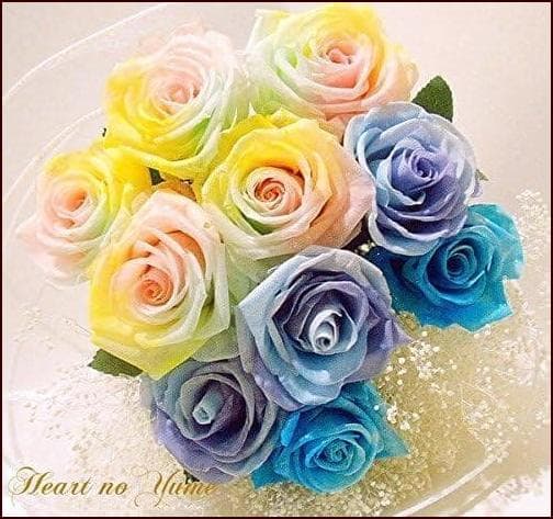 【高級プリザーブドフラワー】ケース入り パステルレインボーローズ×ブルーローズ