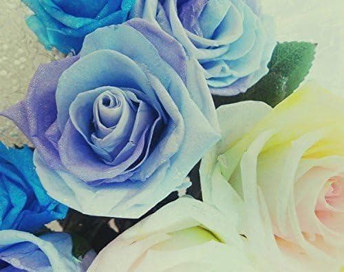 【高級プリザーブドフラワー】ケース入り パステルレインボーローズ×ブルーローズ