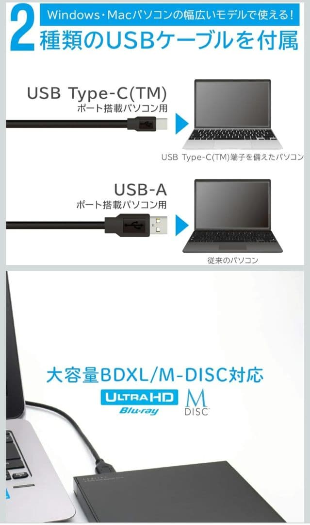 最新 Logitec 外付けBDドライブ M-DISC ACアダプター付