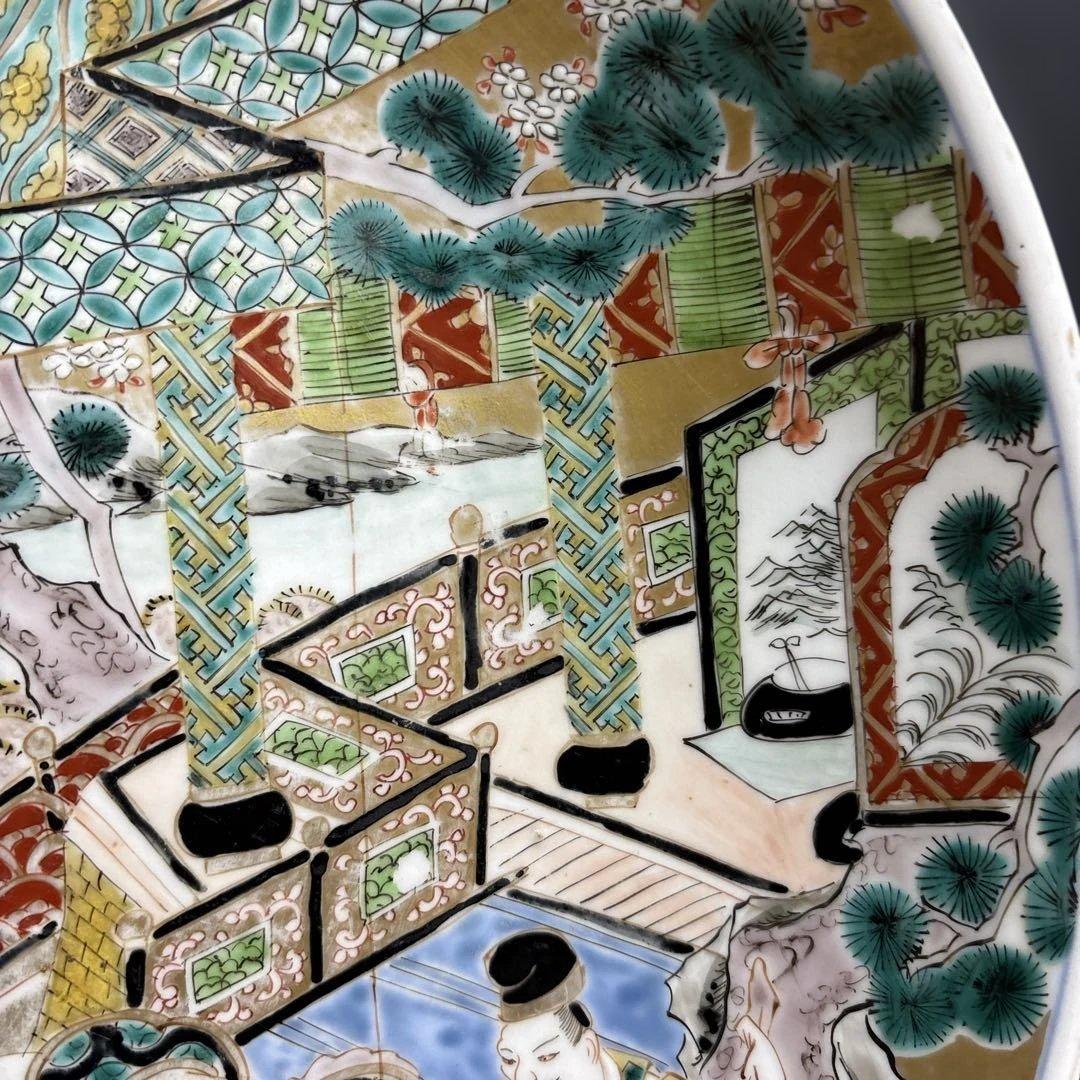 古伊万里 人物 骨董品 直径40センチ 大皿 色絵 人物馬山水図柄