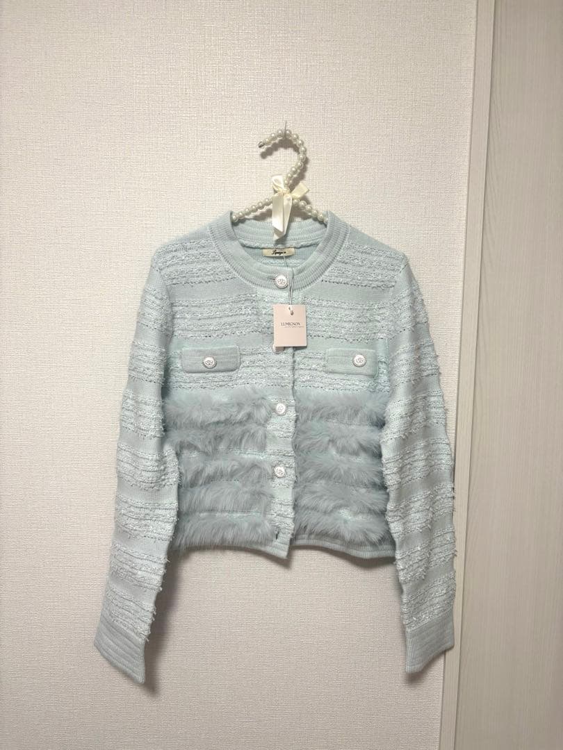 Lumignon original ツイードファーニット ライトブルー×ホワイト