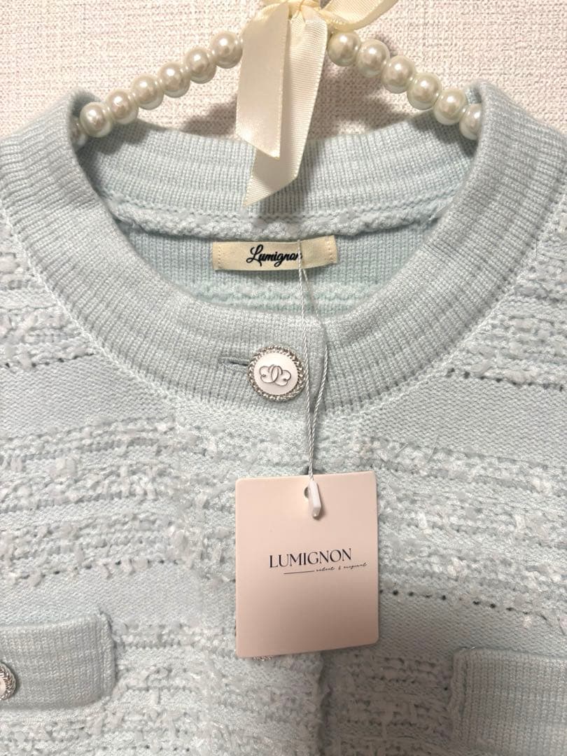 Lumignon original ツイードファーニット ライトブルー×ホワイト