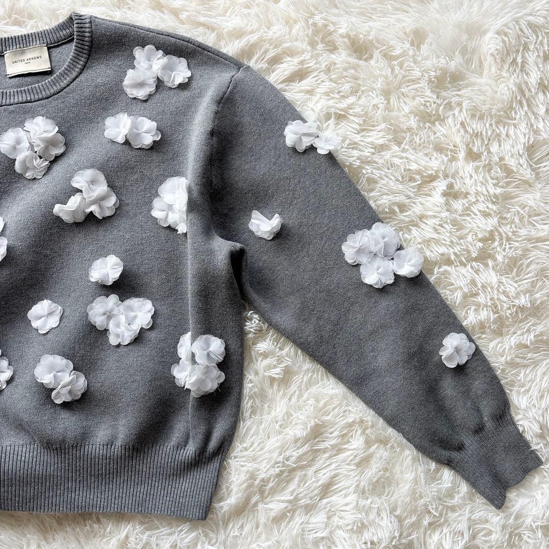UNITED ARROWS✨3D フラワーモチーフ ロングスリーブニット　グレー