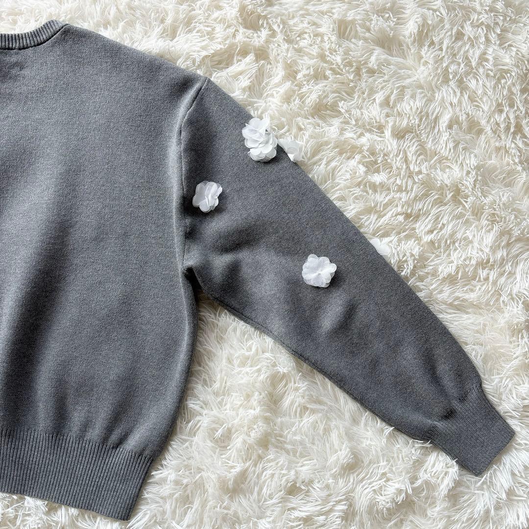 UNITED ARROWS✨3D フラワーモチーフ ロングスリーブニット　グレー