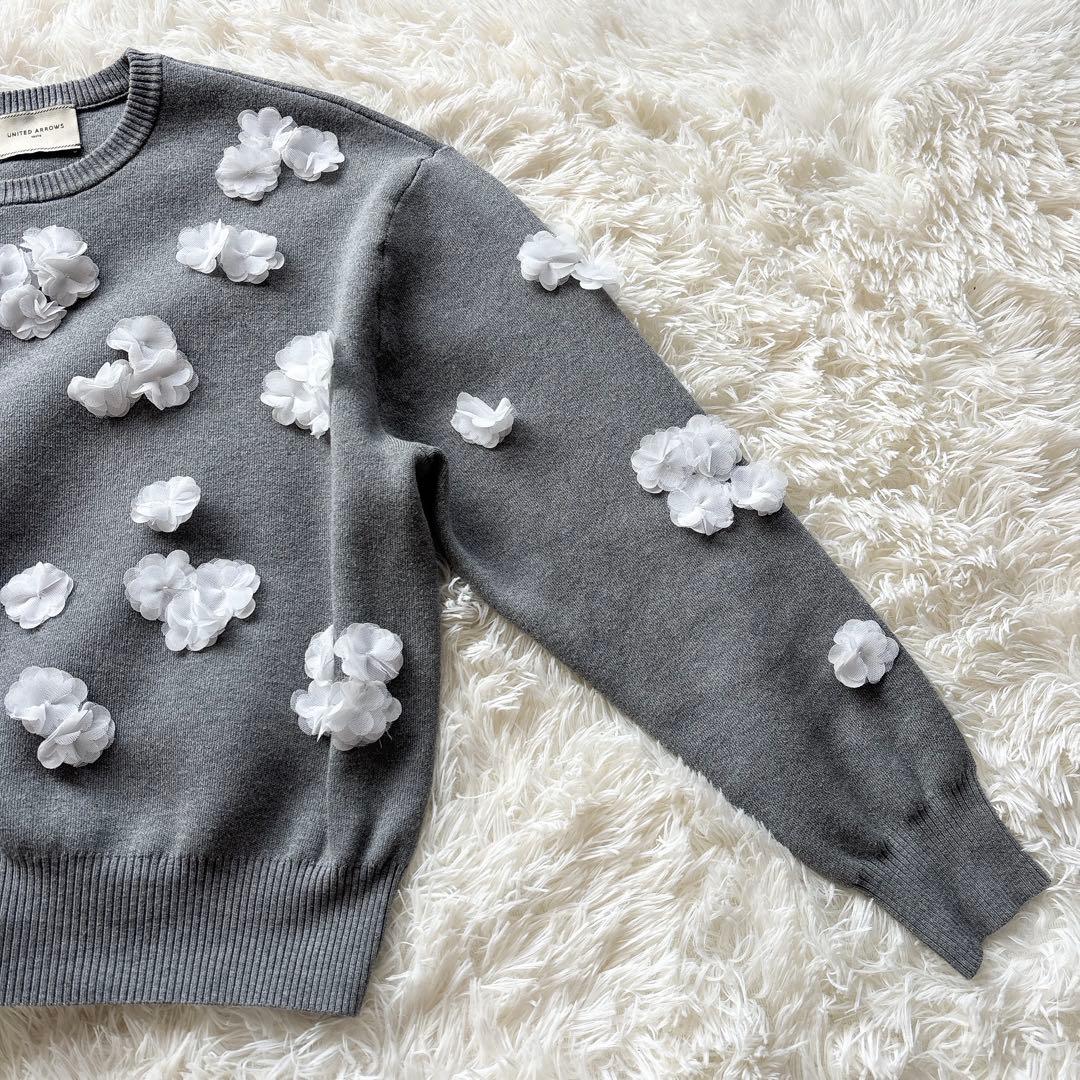 UNITED ARROWS✨3D フラワーモチーフ ロングスリーブニット　グレー