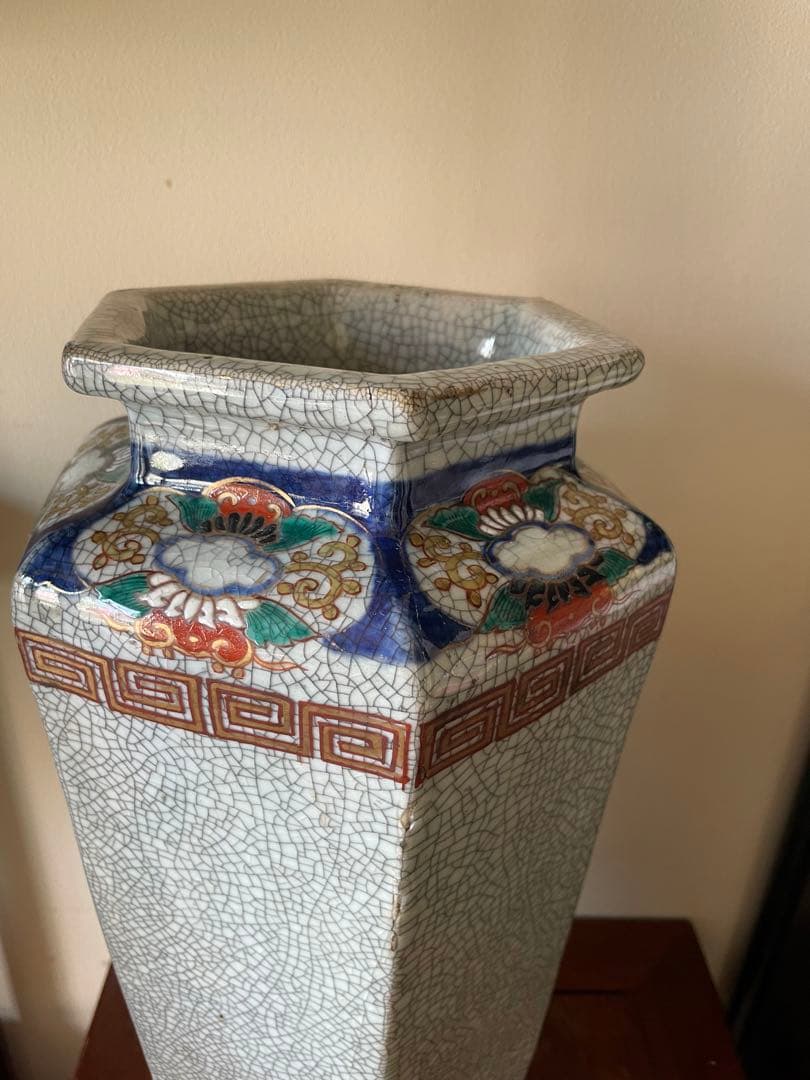 江戸伊万里花瓶 中国明代哥窯花瓶 古董品 唐物 古美術 八角花瓶