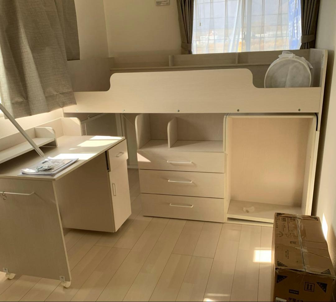 ホワイト ロフトベッド シングル ニトリ