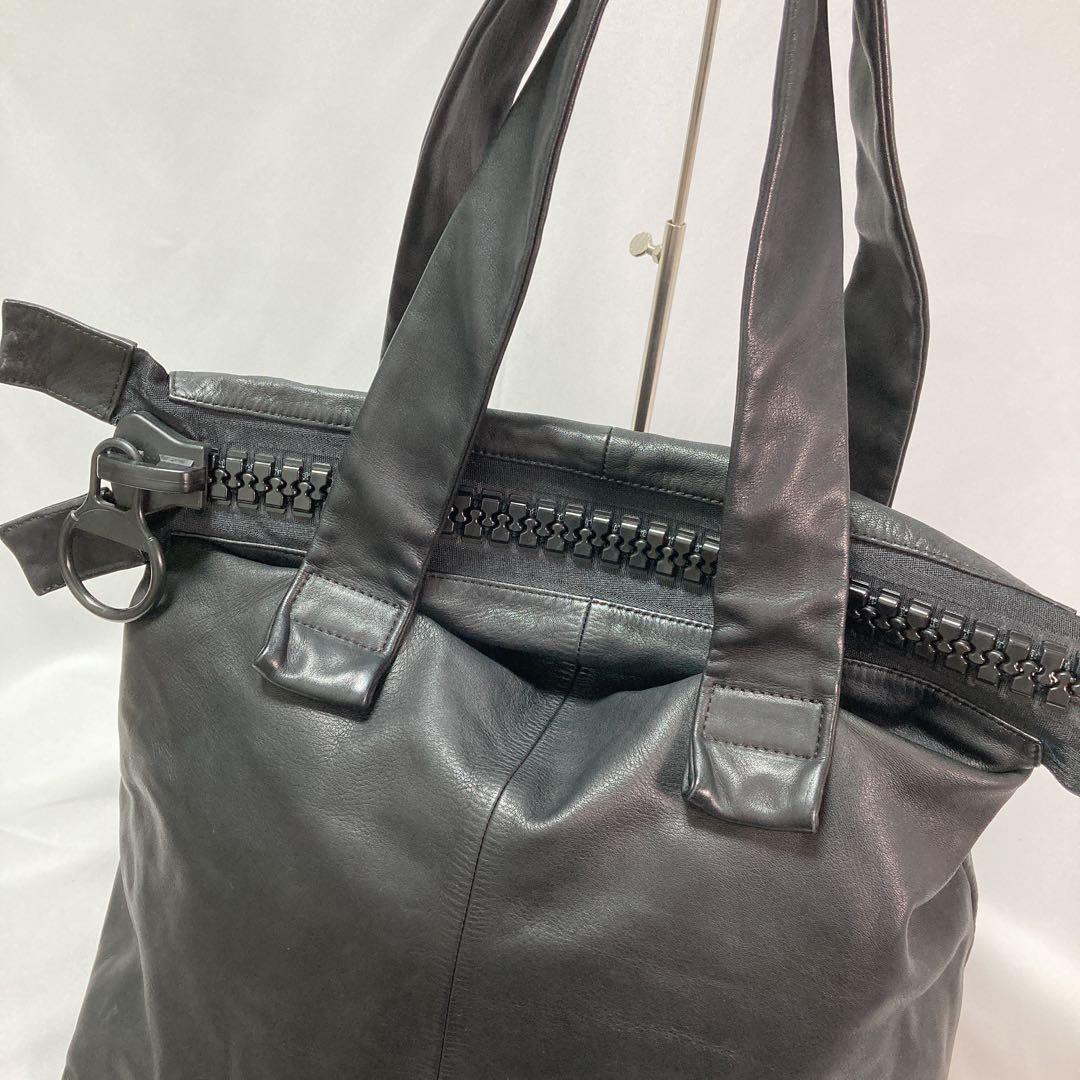 【美品】kawa-kawa カワカワ ボストン レザー ビッグファスナー BK