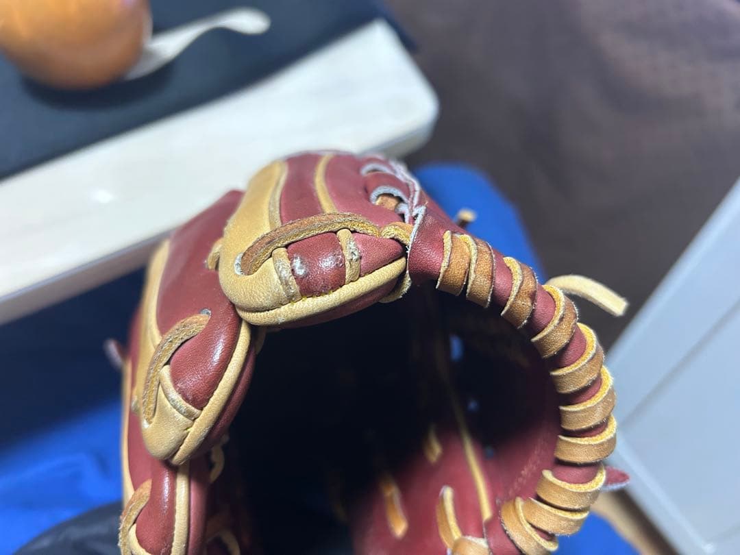 硬式軟式両用野球グローブ エンジと黄色 ハイゴールド