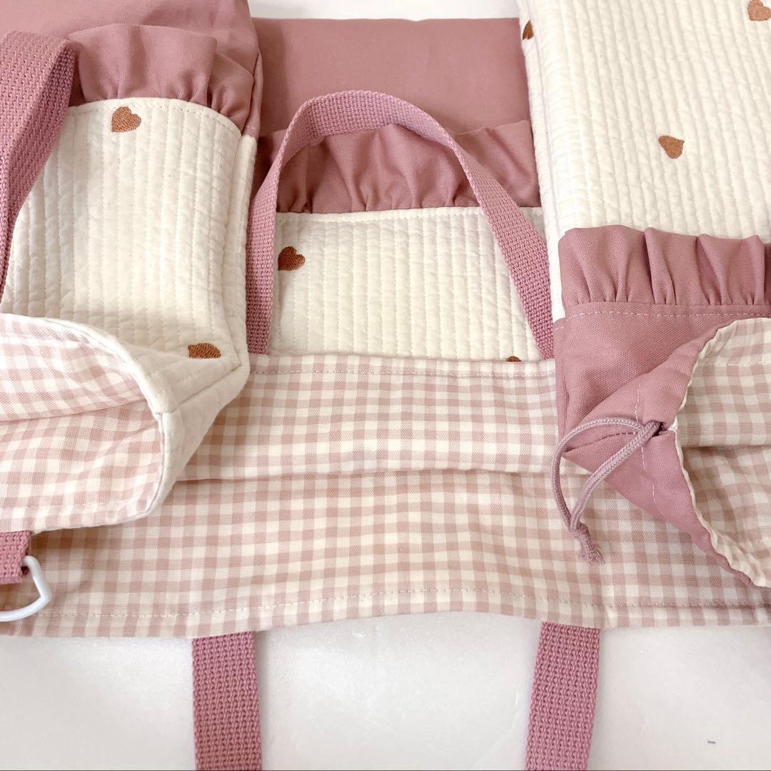 レッスンバッグ 上履き入れ　体操服袋　ランチョンマット　巾着袋　ヌビ　ハート刺繍