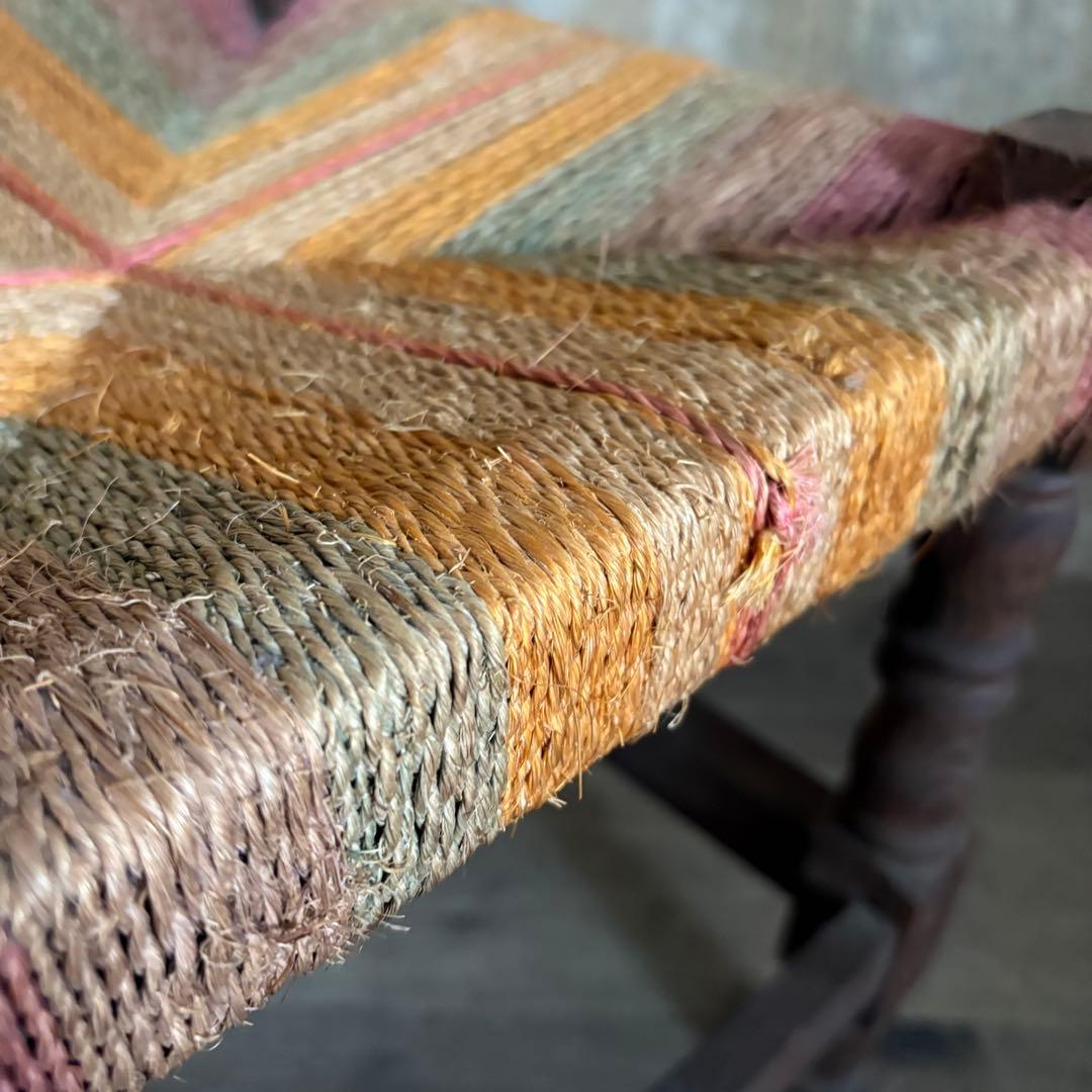 ヴィンテージ　ラッシュスツール　無垢材