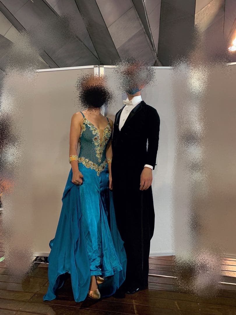 【USED】社交ダンスドレス ターコイズゴールド