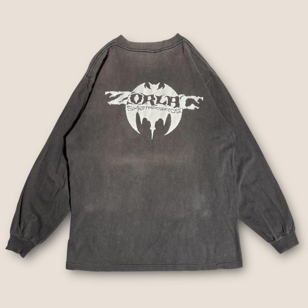 【スケート】90s〜00s タグ無 ZORLAC ロゴ ロンT M相当 黒