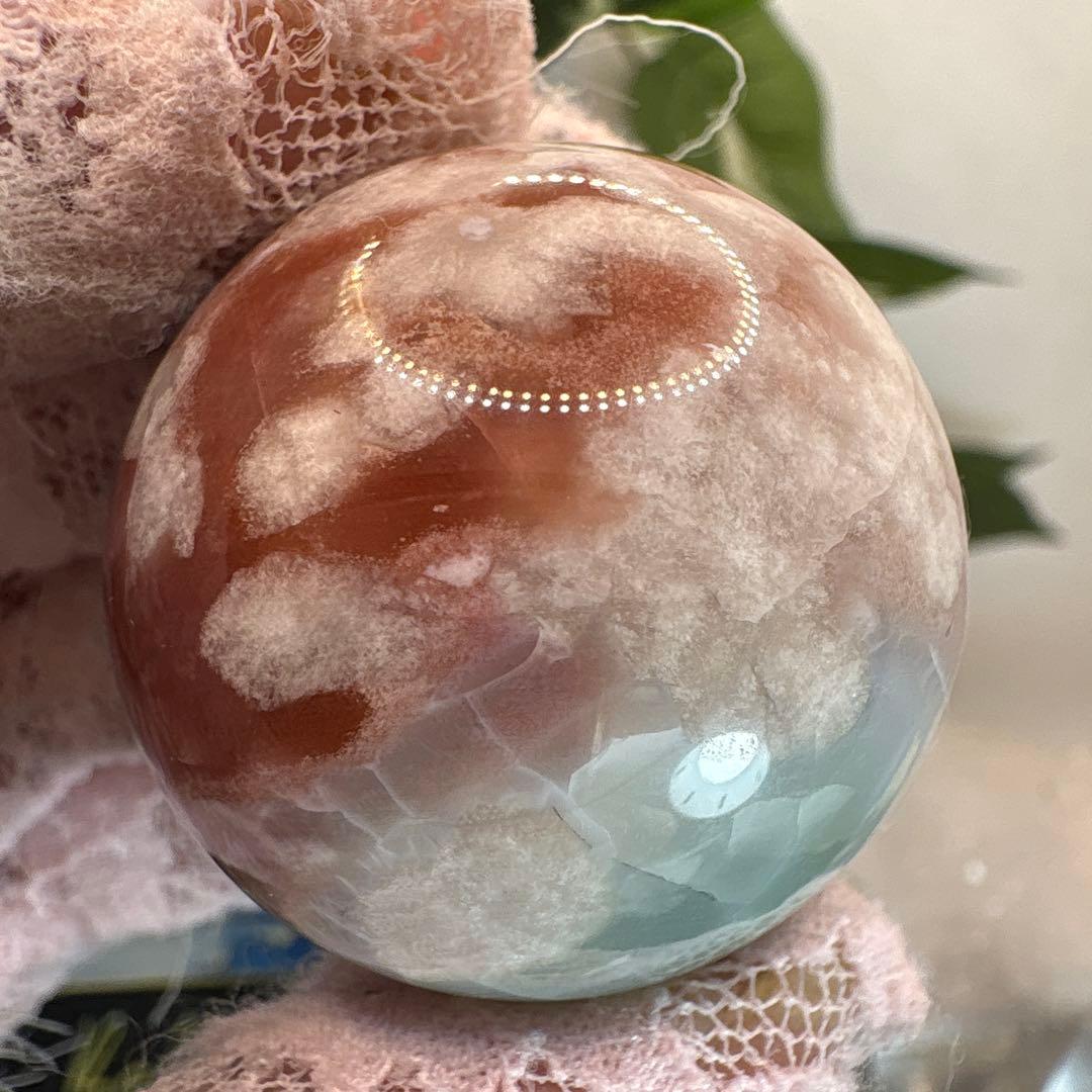 Ruby様 レア♡高品質グリーン桜瑪瑙♡ピンク桜瑪瑙スフィアNo.1723