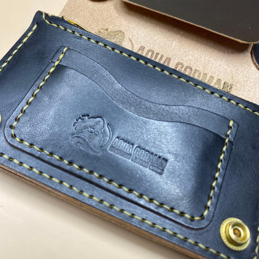 【無骨×上質】3層 丘染めブラック／ミドルトラッカーウォレットMTW