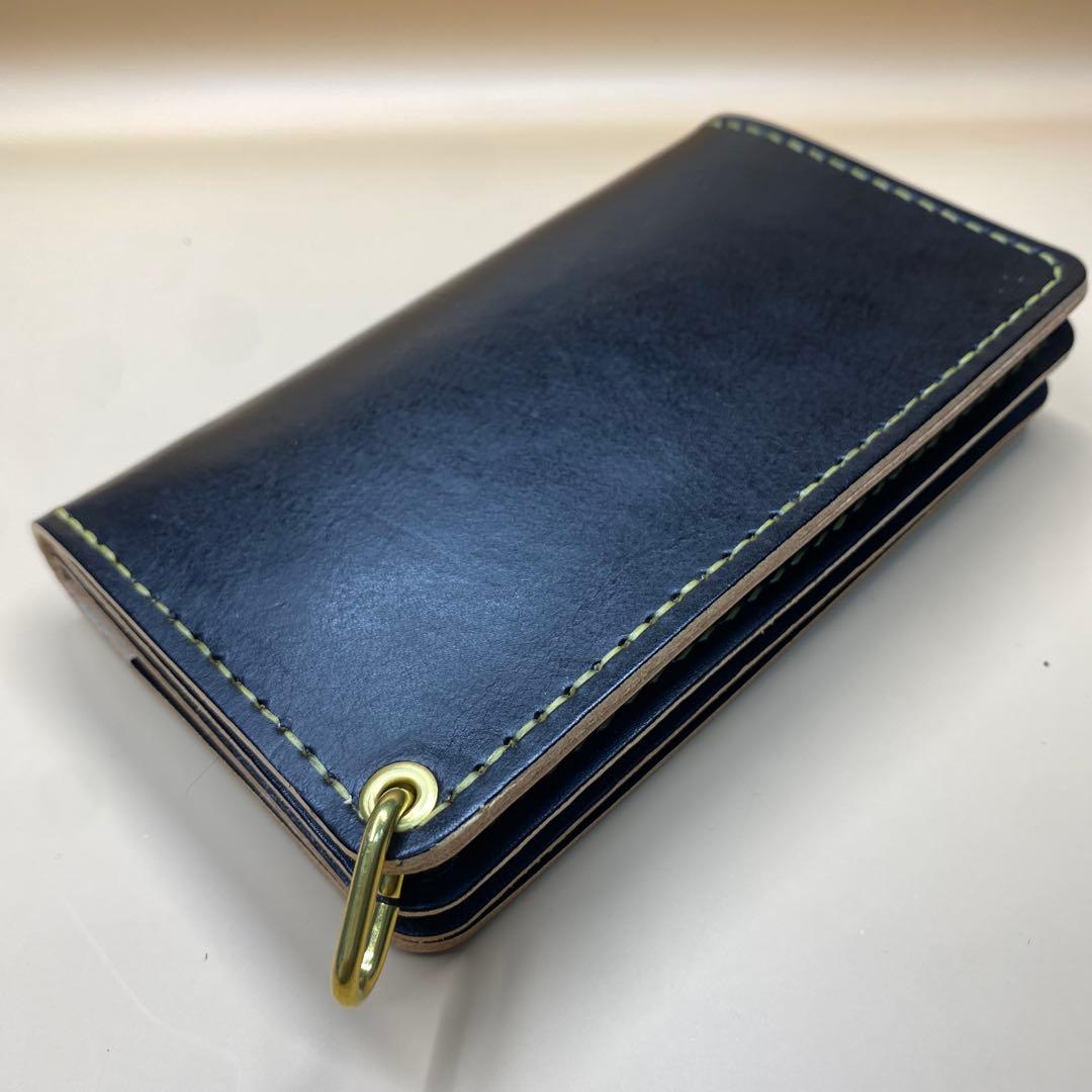 【無骨×上質】3層 丘染めブラック／ミドルトラッカーウォレットMTW