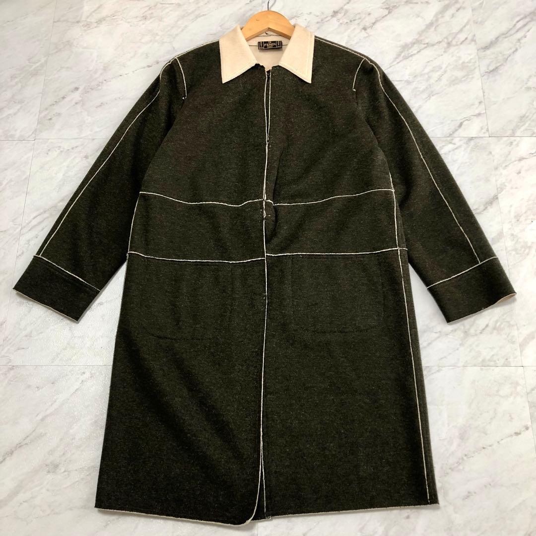 【希少】 FENDI ウール コート ダブルフェイス カーキ ロング 40