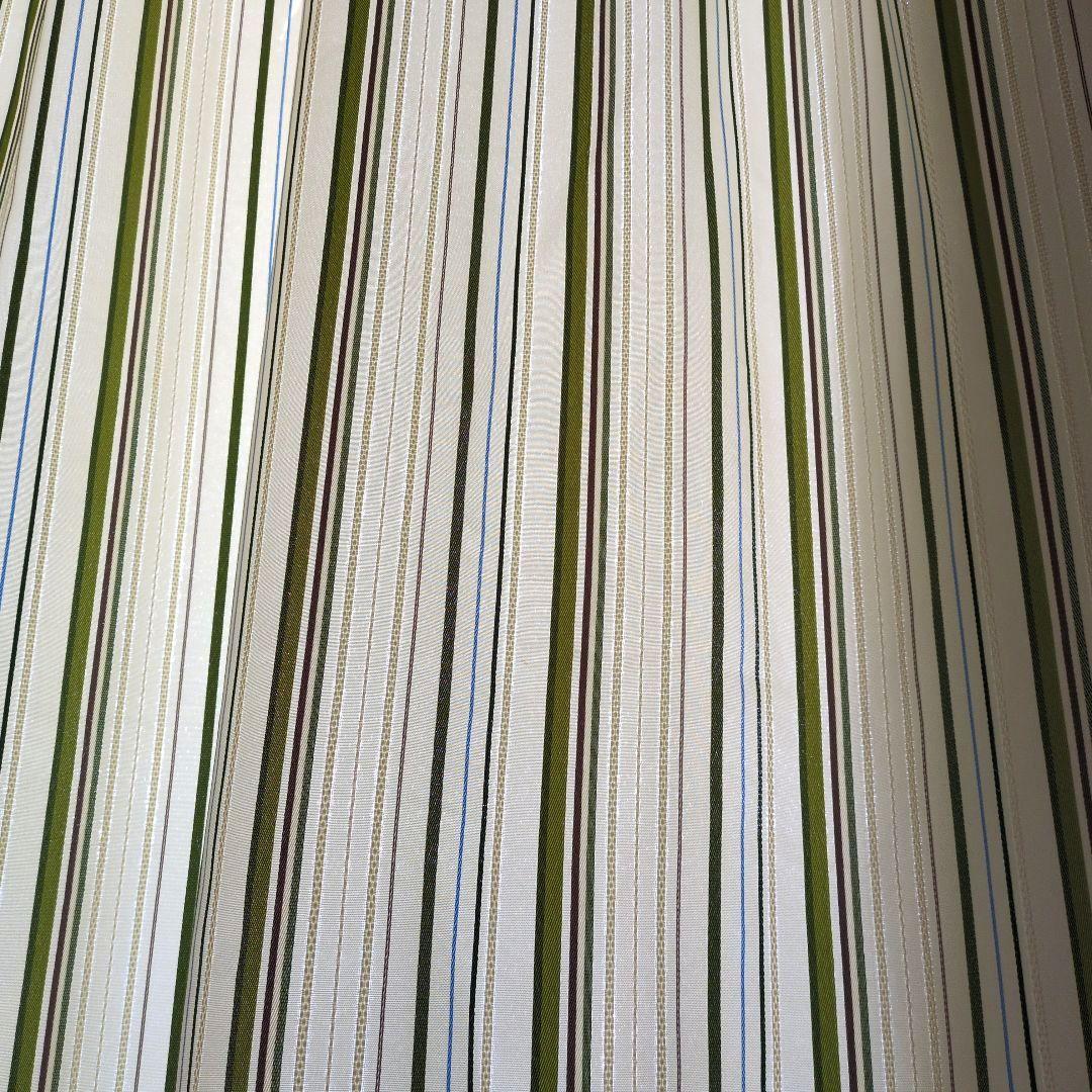 昭和レトロ　ストライプドレープカーテン（緑・白）