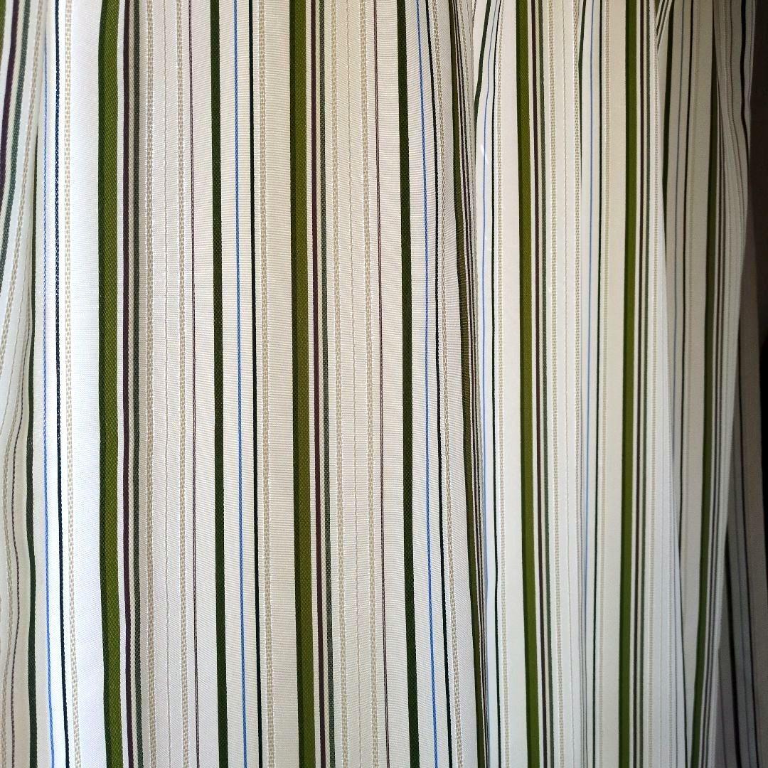昭和レトロ　ストライプドレープカーテン（緑・白）