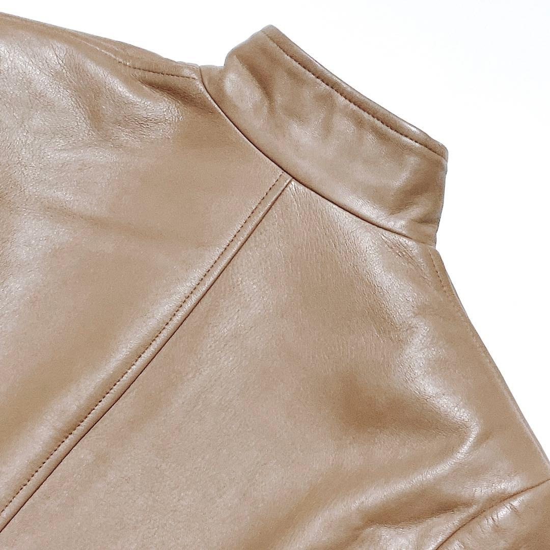 美品★カルバンクライン　ラムレザージャケット　スタンドカラー ベージュ4(605