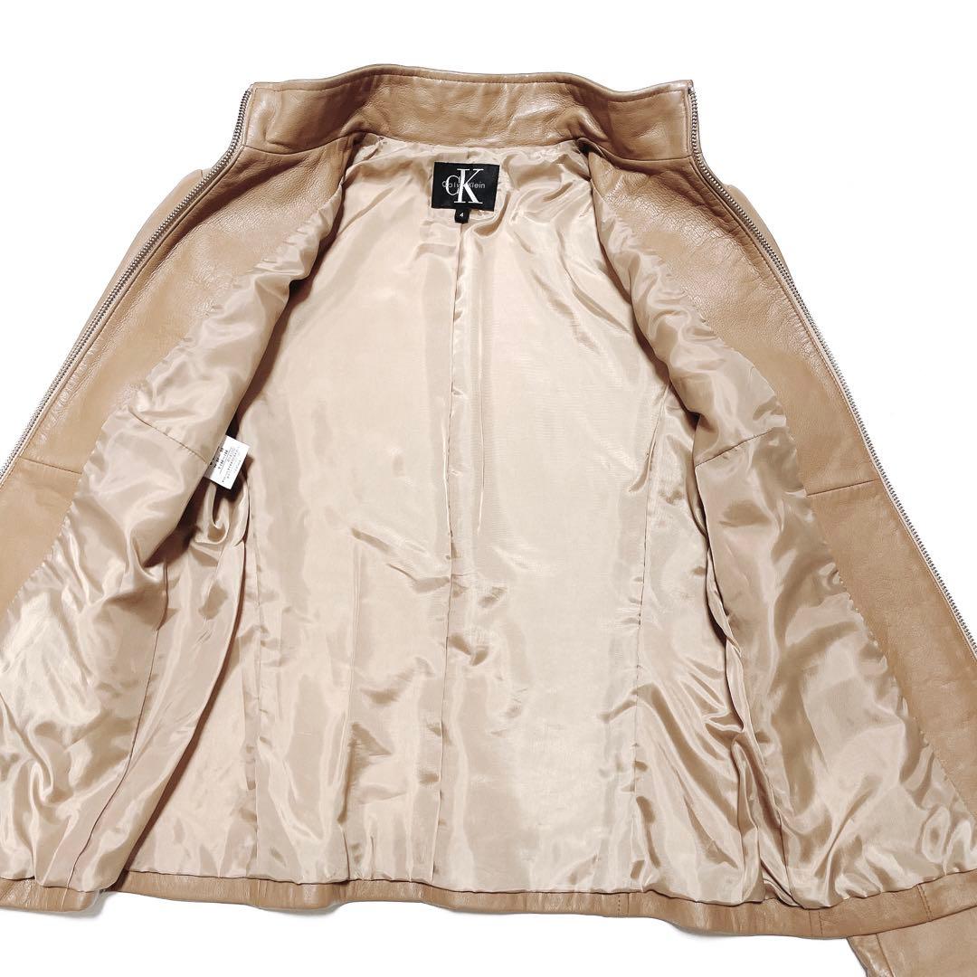 美品★カルバンクライン　ラムレザージャケット　スタンドカラー ベージュ4(605