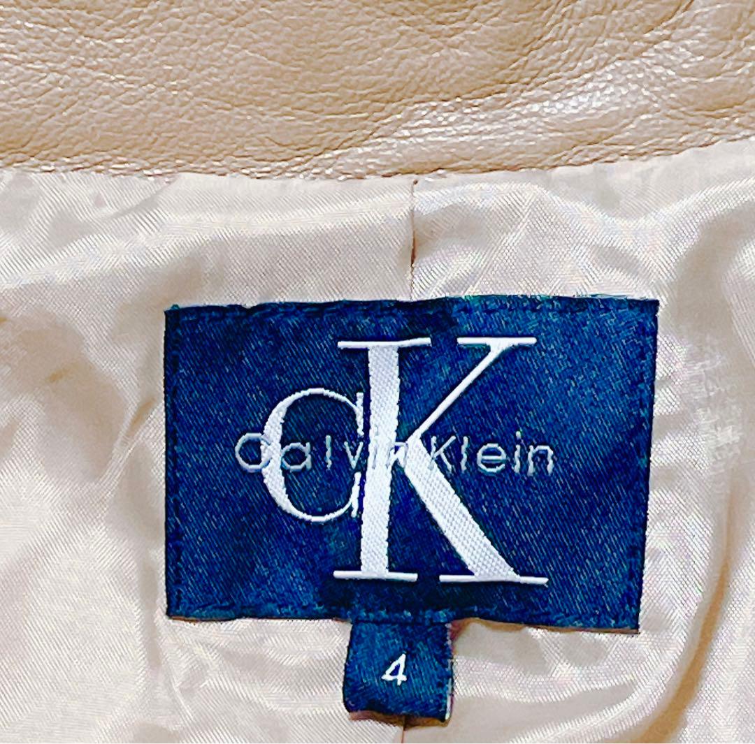 美品★カルバンクライン　ラムレザージャケット　スタンドカラー ベージュ4(605