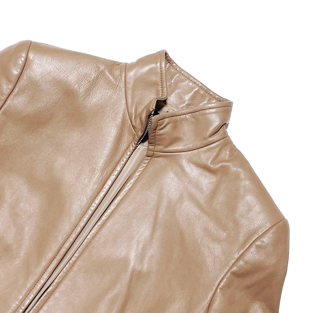 美品★カルバンクライン　ラムレザージャケット　スタンドカラー ベージュ4(605