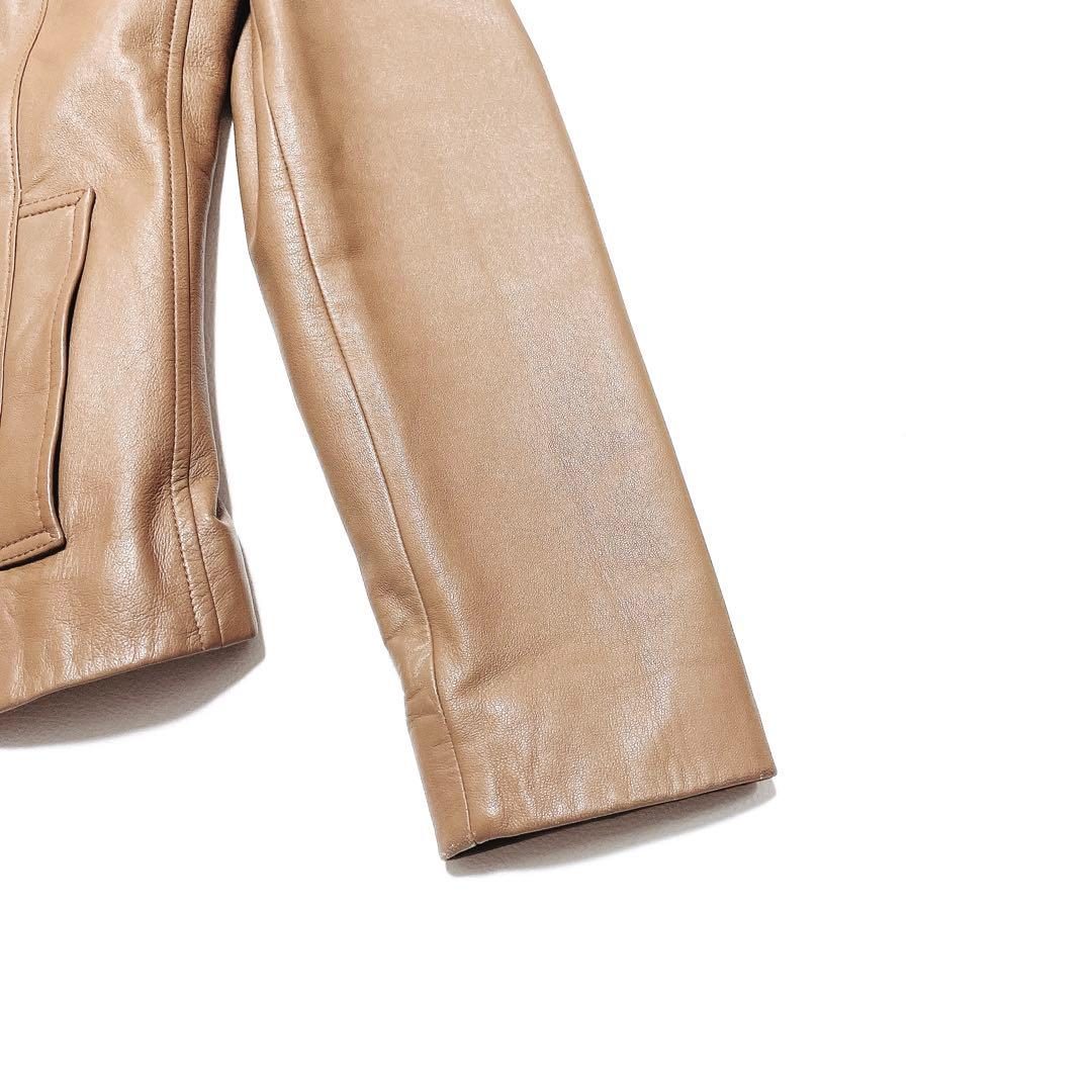 美品★カルバンクライン　ラムレザージャケット　スタンドカラー ベージュ4(605