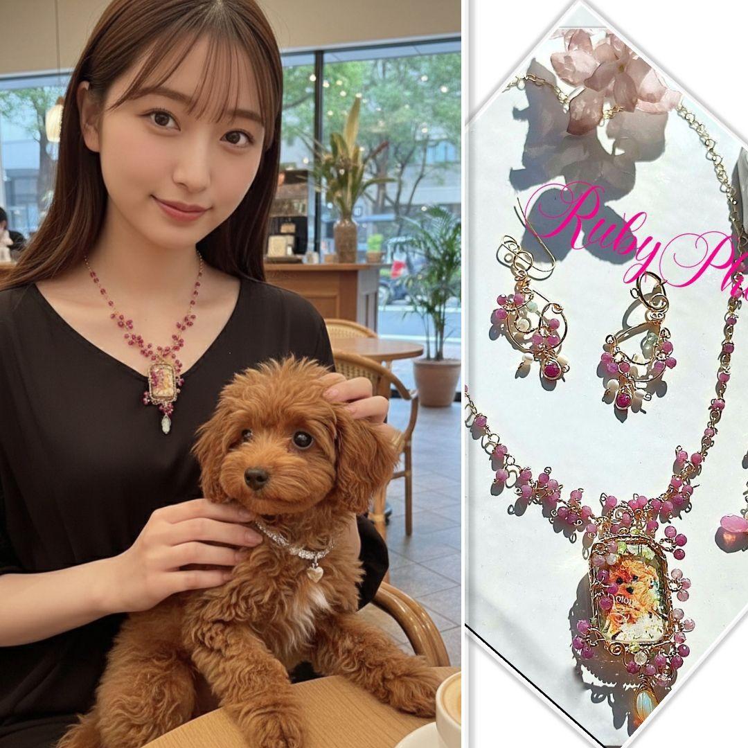 14kgf うちの子【写真ネームオーダー ルビー ピンクオパールネックレス】